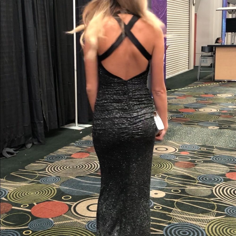 Calvin Klein Black/silver halter glitter gown sz 2